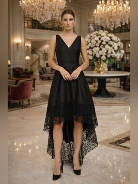 Monique Lhullier Black High Low Sleeveless Ball Gown